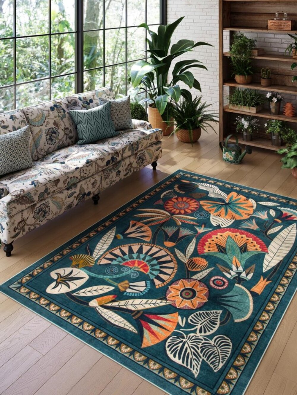 Boho Egypt Green Area Rugs for Living Room Bedroom, 5x7 Washable Large Dining